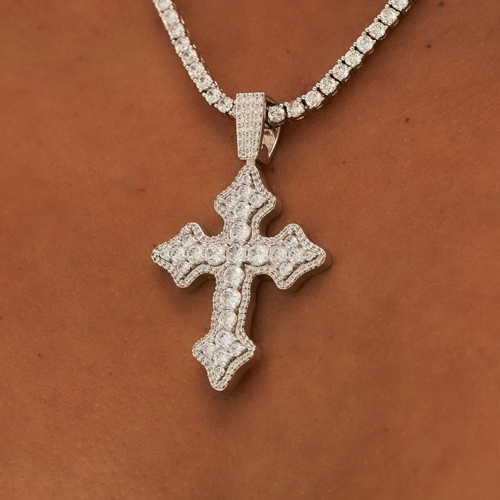 Iced Gothic Cross in White Gold