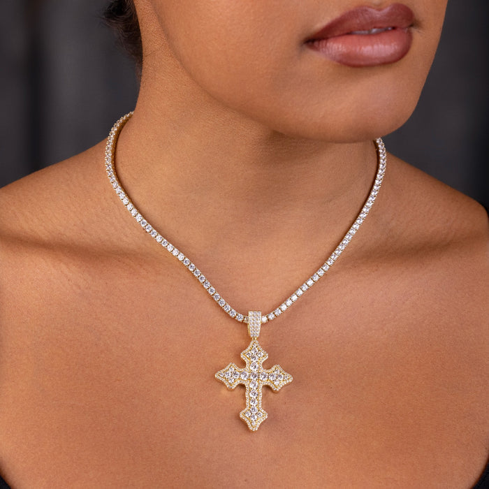 Iced Gothic Cross in Yellow Gold