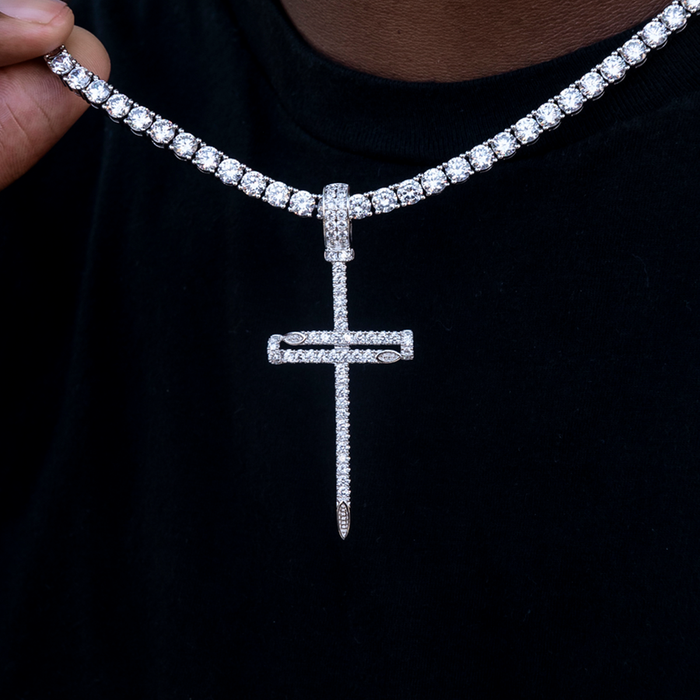 Iced Large Nail Cross Pendant