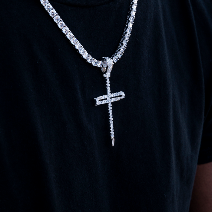 Iced Large Nail Cross Pendant