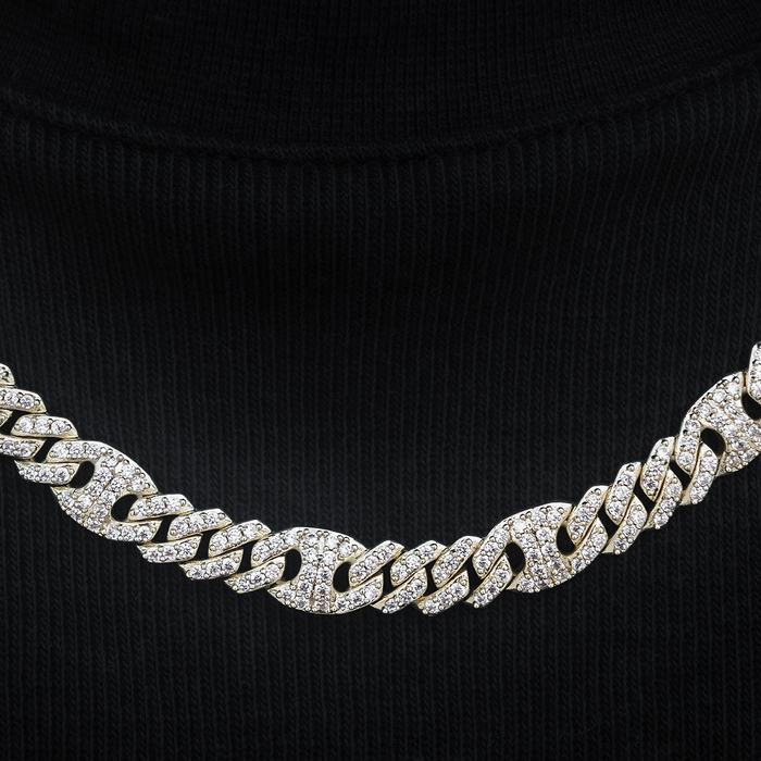 Iced Mariner Puffed Cuban Chain in Yellow Gold