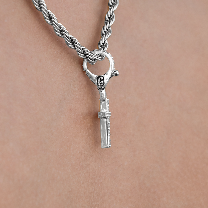 Iced Micro Cross Clip On Charm  Pendant in White Gold