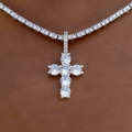 Iced Micro Round Cross Pendant in White Gold