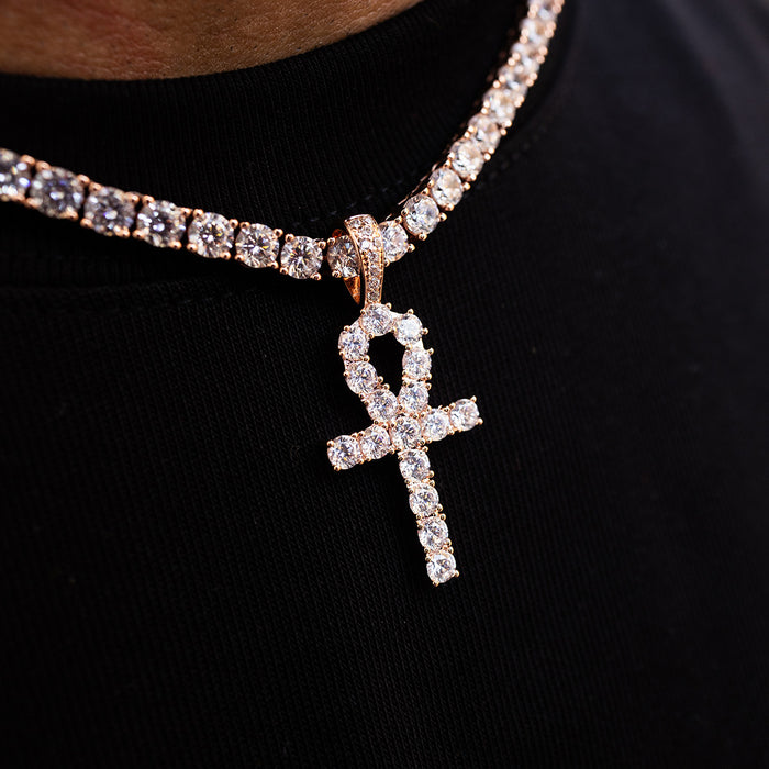 IcedAnkh Cross Pendant in Rose Gold