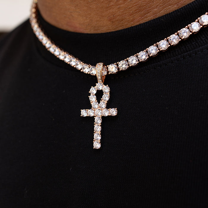 IcedAnkh Cross Pendant in Rose Gold