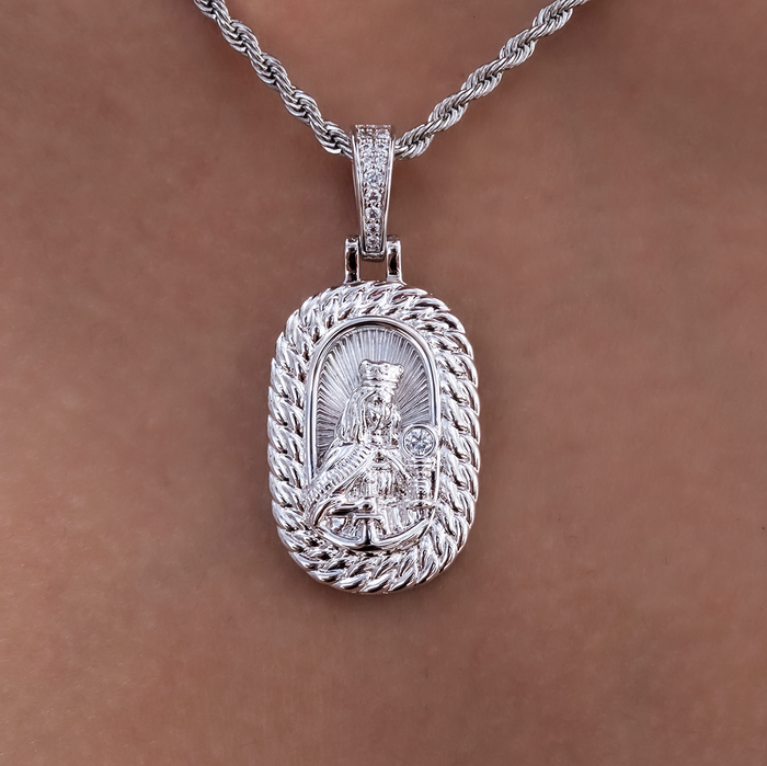 Icon Crowned Mary Pendant in White Gold