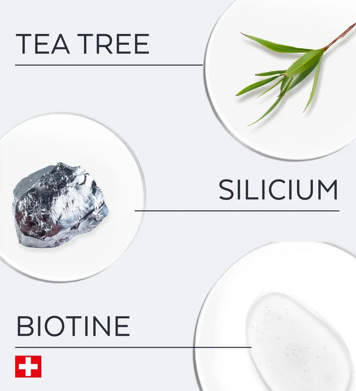 Actifs tea tree silicium et biotine du vernis Color Care Poderm