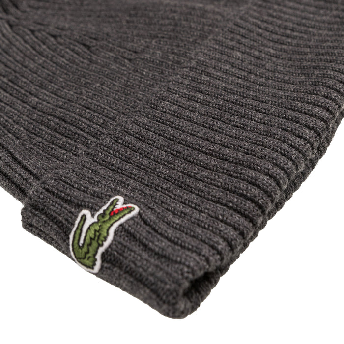 Lacoste Rib Knit Beanie (Grey)