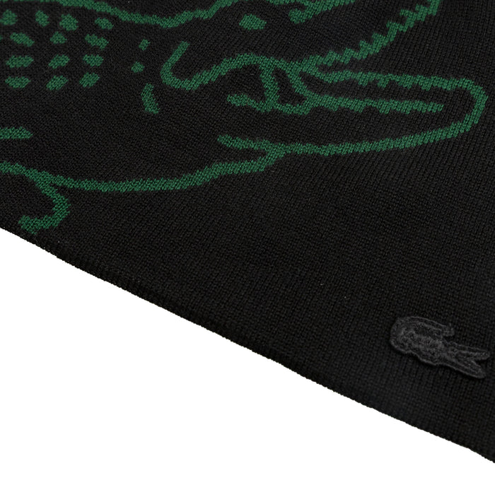 Lacoste Wool Jacquard Crocodile Beanie (Black / Green)