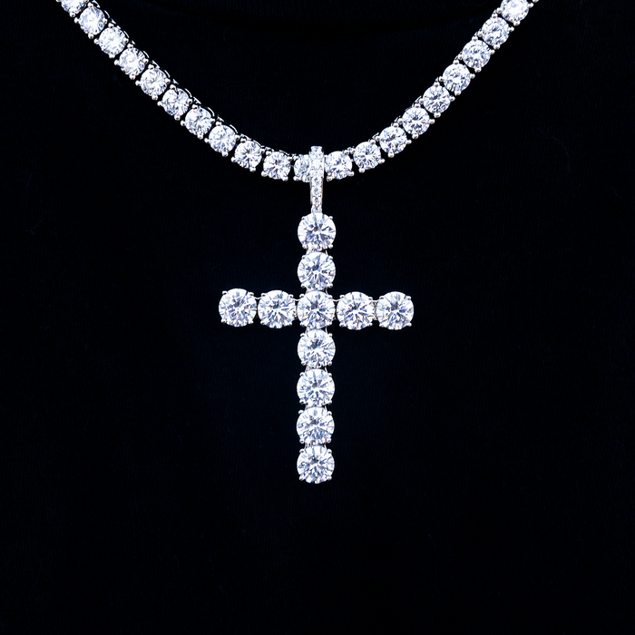 Large Diamond Cross Pendant in White Gold