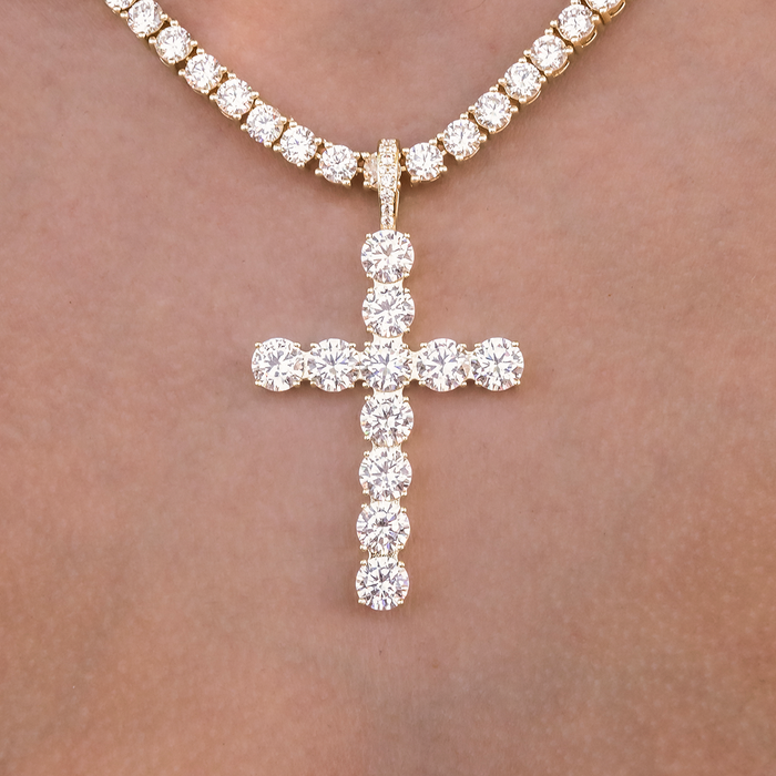Large Diamond Cross Pendant in Yellow Gold