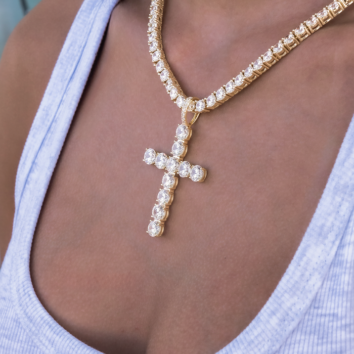 Large Diamond Cross Pendant in Yellow Gold