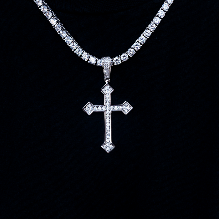 Large Iced Celtic Cross in White Gold