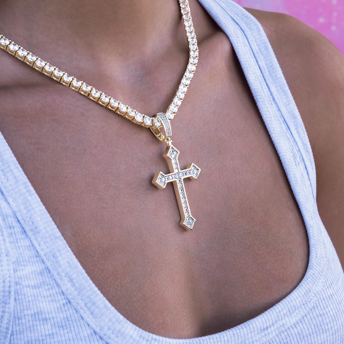 Large Iced Celtic Cross in Yellow Gold