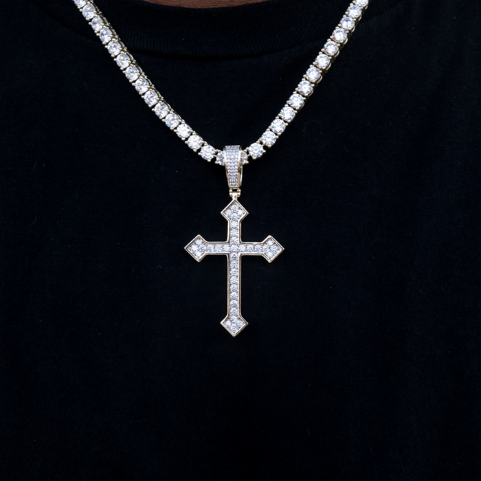 Large Iced Celtic Cross in Yellow Gold