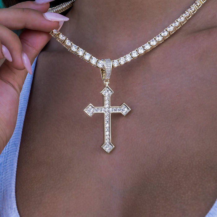 Large Iced Celtic Cross in Yellow Gold