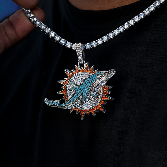 Large Miami Dolphins Logo Pendant - White Gold