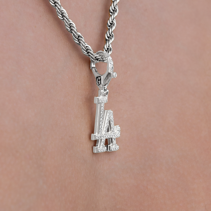 Los Angeles Dodgers Official MLB Micro Logo Clip On Charm  Pendant in White Gold
