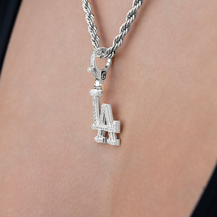 Los Angeles Dodgers Official MLB Micro Logo Clip On Charm  Pendant in White Gold