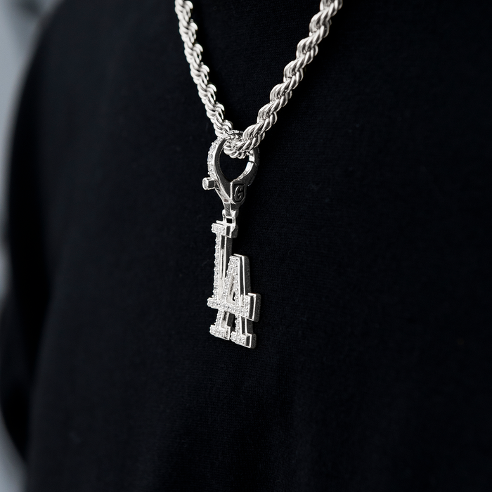 Los Angeles Dodgers Official MLB Micro Logo Clip On Pendant in White Gold