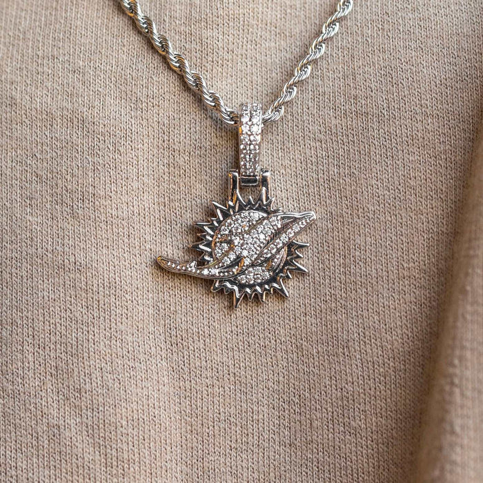 Miami Dolphins Official NFL Micro Logo Pendant - White Gold