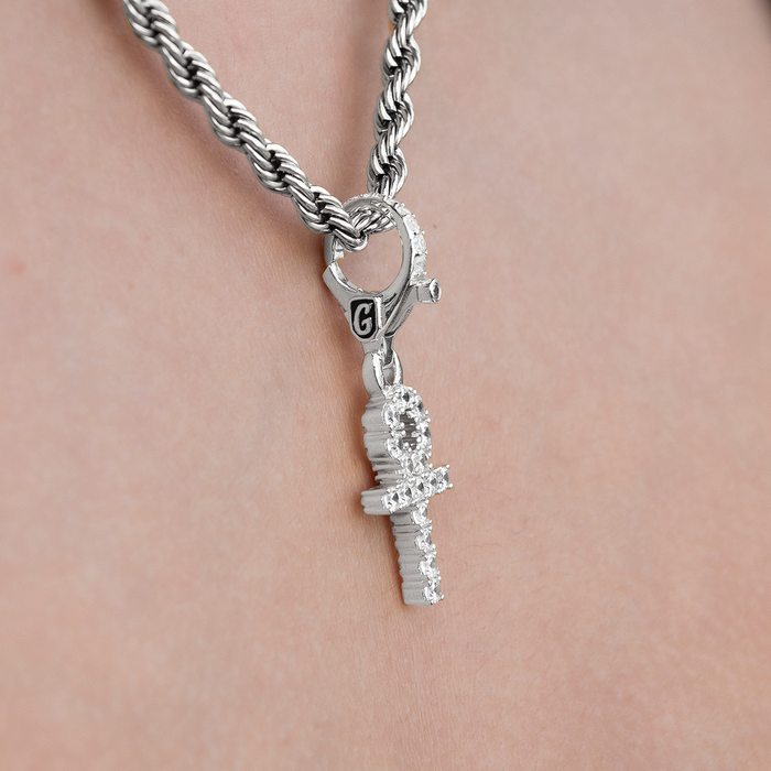 Micro Ankh Cross Clip On Charm  Pendant in White Gold