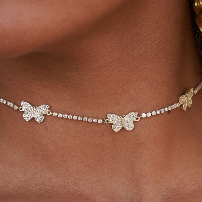 Micro Butterfly Necklace + Anklet Bundle- Yellow Gold