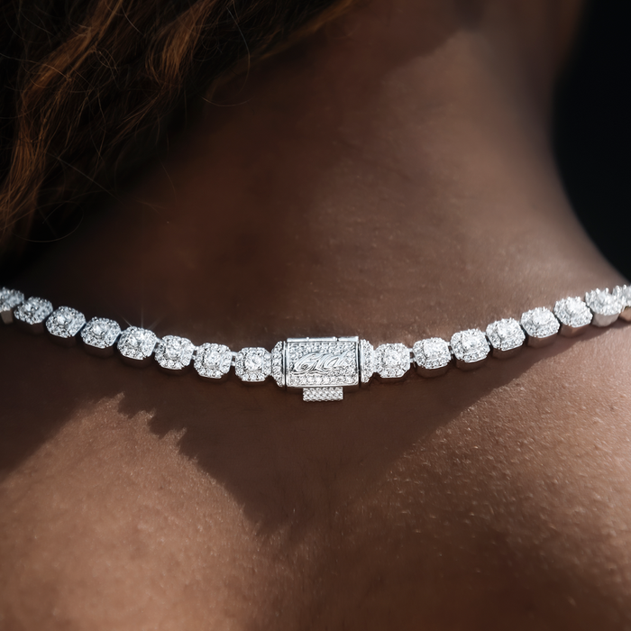 Micro Clustered Rosary Necklace in White Gold - 6mm