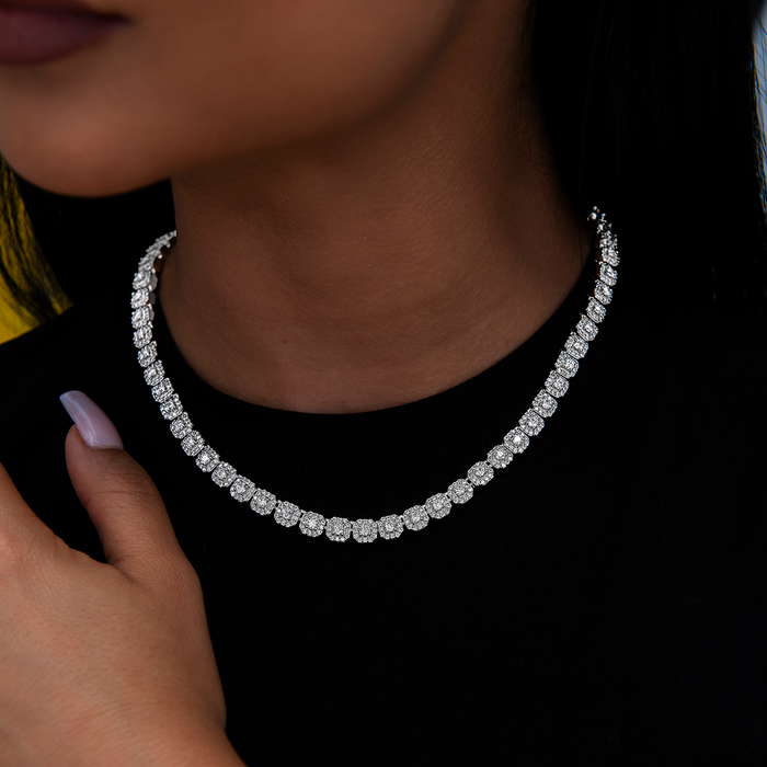 Micro Clustered Tennis Necklace + Bracelet + Earring Bundle in White Gold