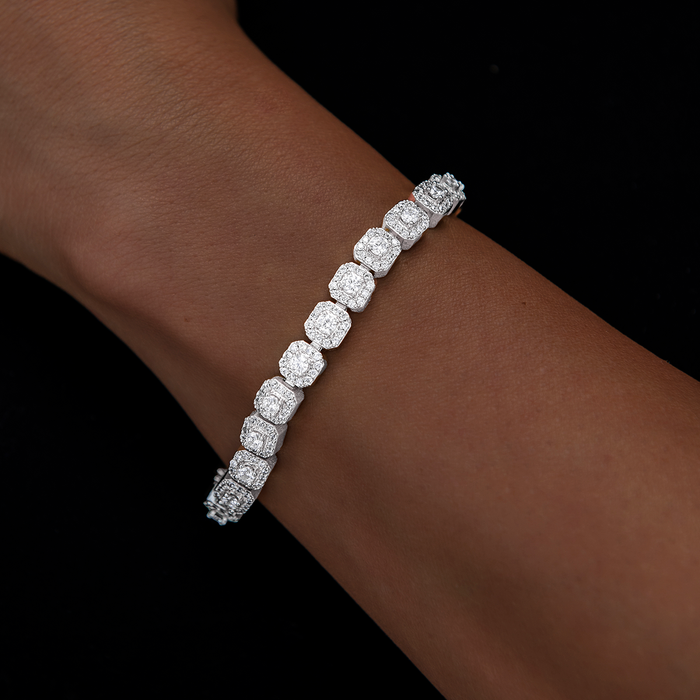 Micro Clustered Tennis Necklace + Bracelet + Earring Bundle in White Gold