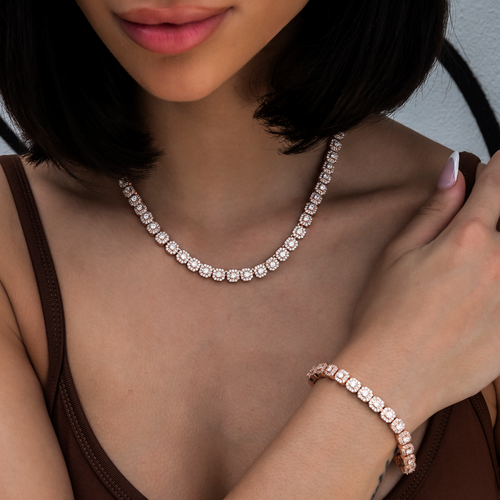Micro Clustered Tennis Necklace in Rose Gold