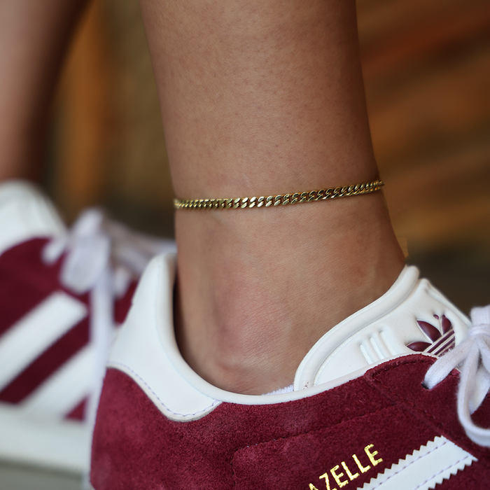 Micro Cuban Anklet in Yellow Gold- 3mm