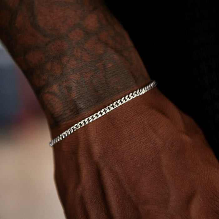Micro Cuban Chain + Bracelet in White Gold- 3mm