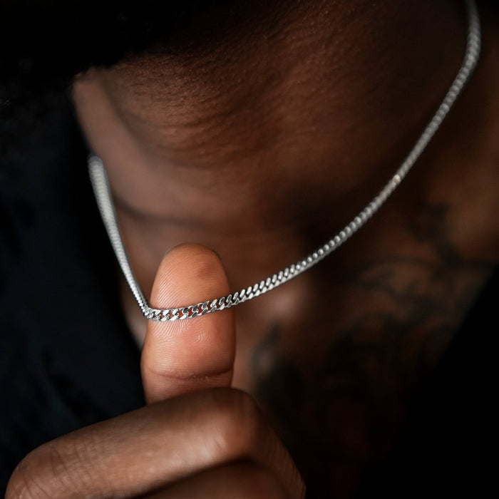 Micro Cuban Chain + Bracelet in White Gold- 3mm