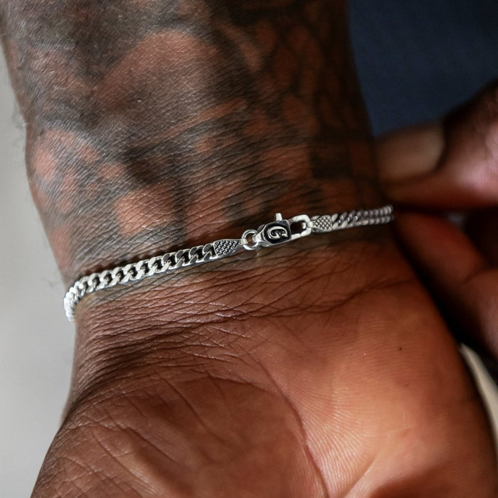 Micro Cuban Chain + Bracelet in White Gold- 3mm