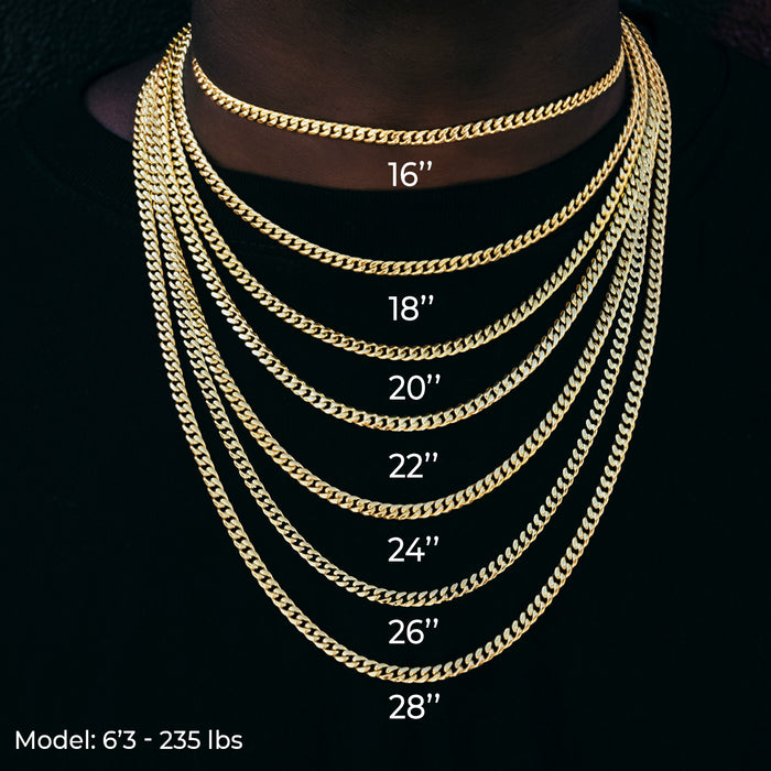 Micro Cuban Chain in Yellow Gold - 2mm