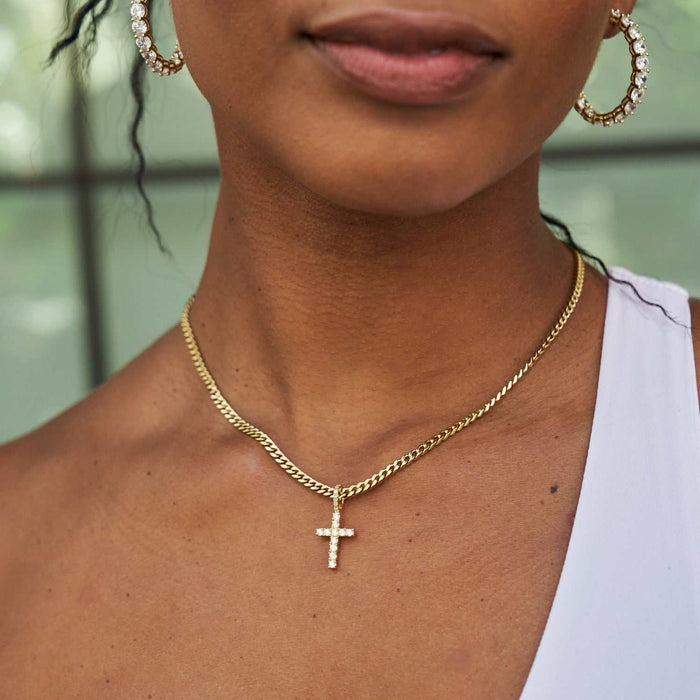 Micro Diamond Cross Pendant in Yellow Gold