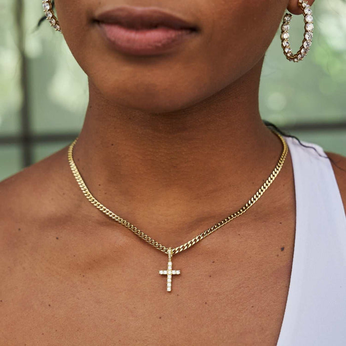 Micro Diamond Cross Pendant in Yellow Gold