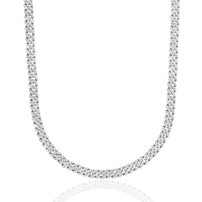 Micro Diamond Prong Cuban Chain in White Gold - 6mm
