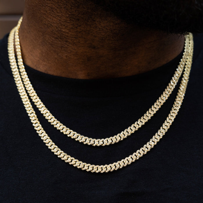 Micro Diamond Prong Cuban Chain in Yellow Gold - 6mm
