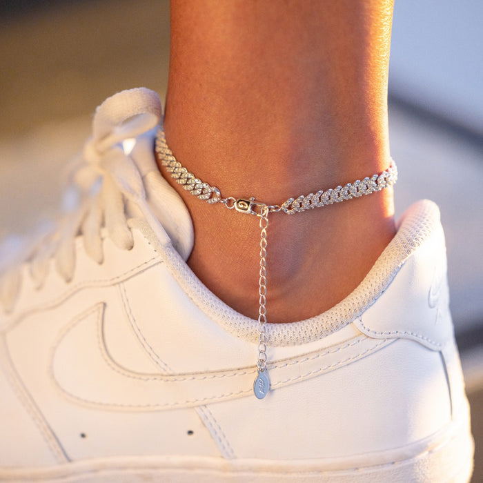 Micro Diamond Prong Necklace + Anklet Bundle- White Gold