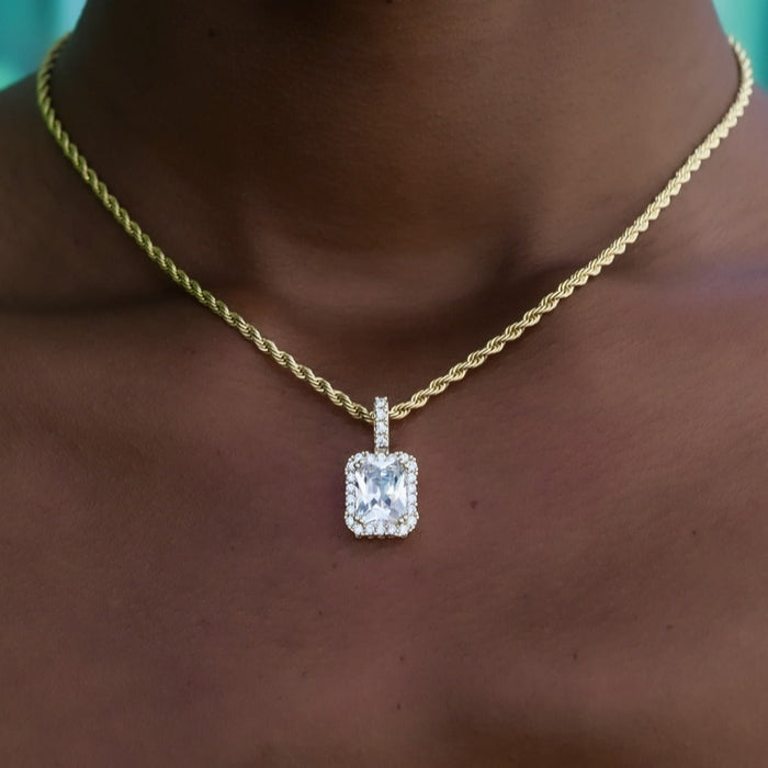 Princess Cut Halo Pendant