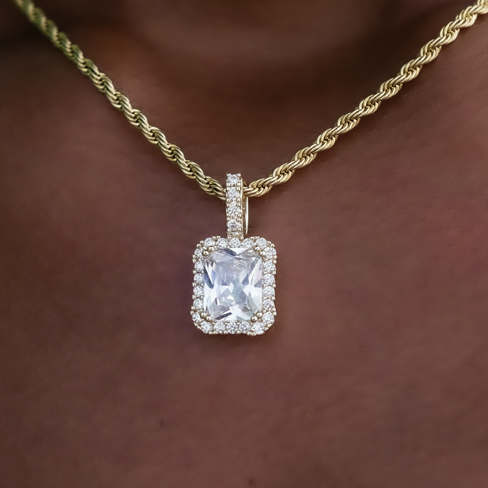 Princess Cut Halo Pendant