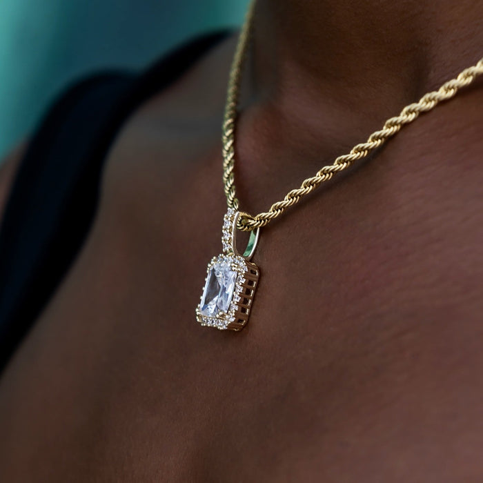 Princess Cut Halo Pendant