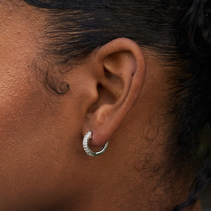 Micro Double Row Extra Small Huggie Hoop Earrings in White Gold