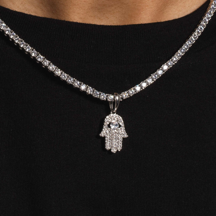 Micro Iced Hamsah Pendant in White Gold - The GLD Shop