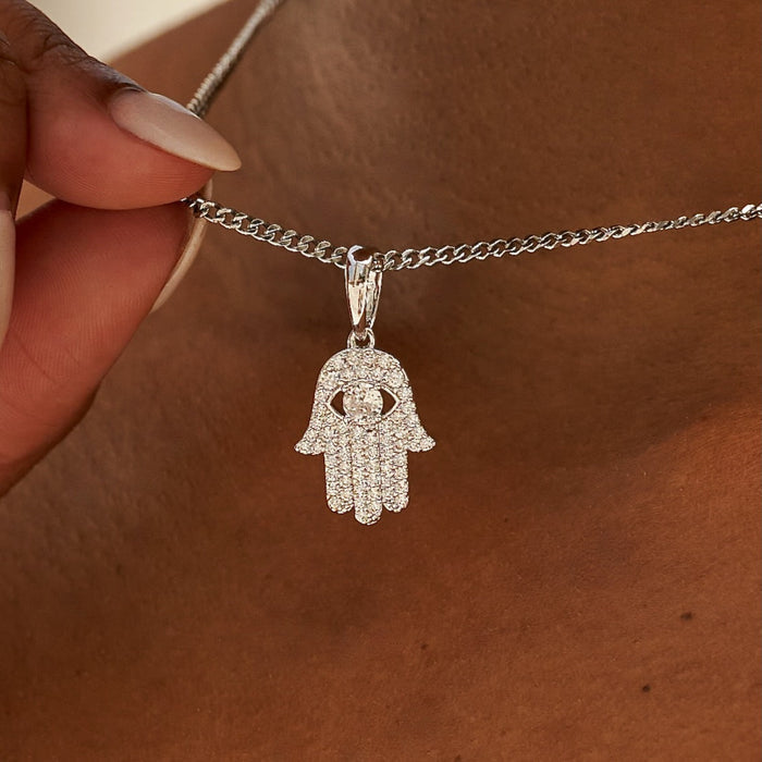 Micro Iced Hamsa Pendant in White Gold