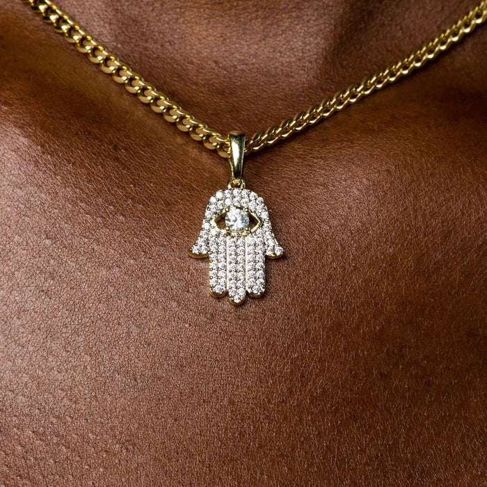Micro Iced Hamsah Pendant in Yellow Gold - The GLD Shop