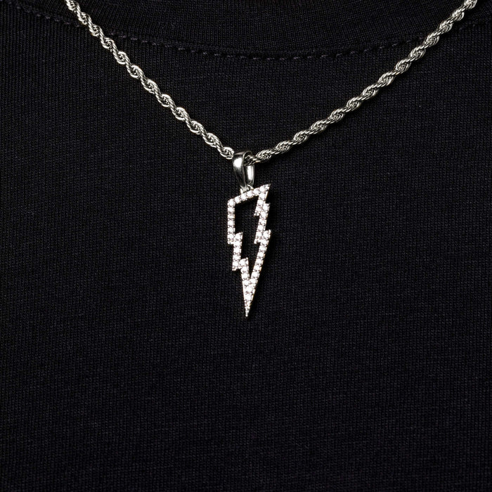 Micro Iced Lightning Bolt Pendant in White Gold - The GLD Shop