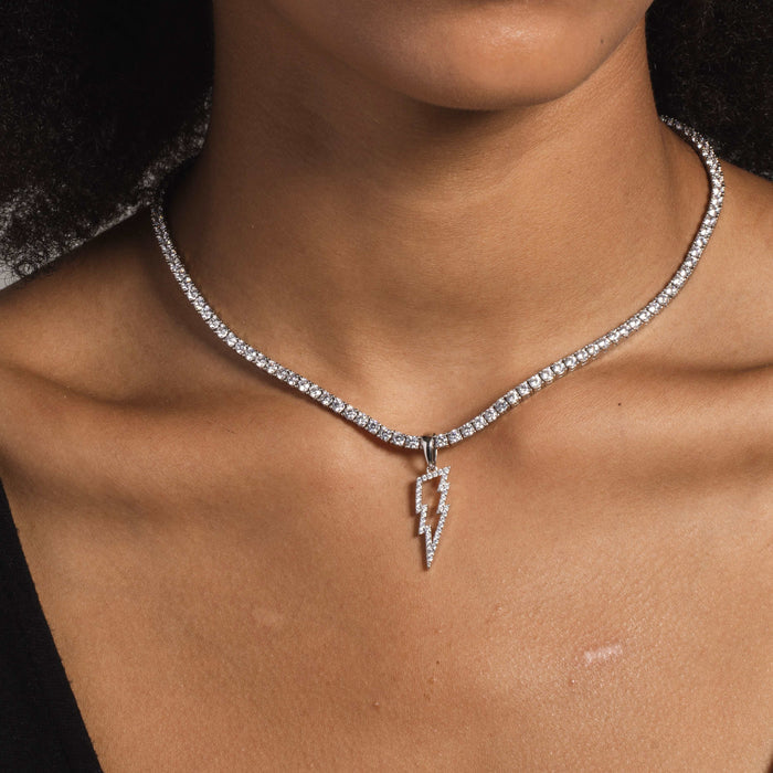 Micro Iced Lightning Bolt Pendant in White Gold - The GLD Shop